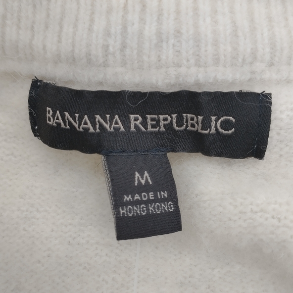 Banana Republic Puff Sleeve Ivory Alpaca Wool Sweater Women's Size Medium - Picture 4 of 6